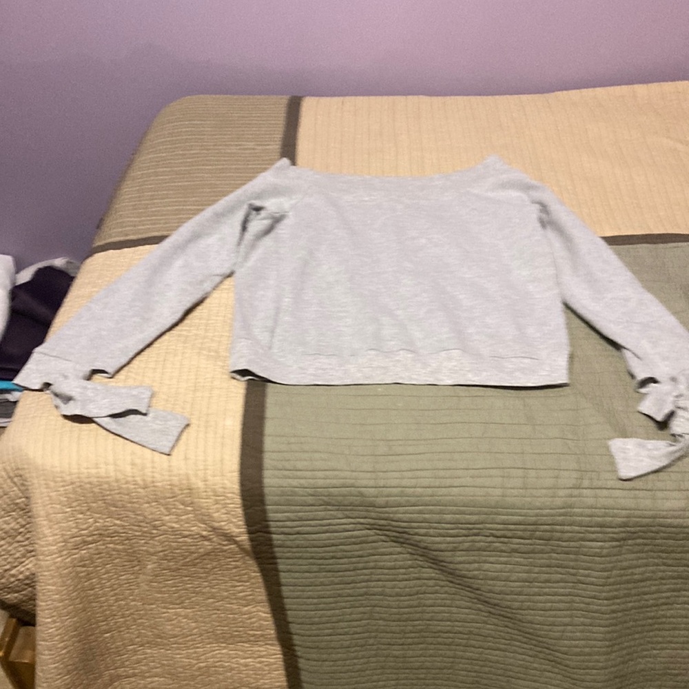 Grey Long Sleeve Off the Shoulder Top